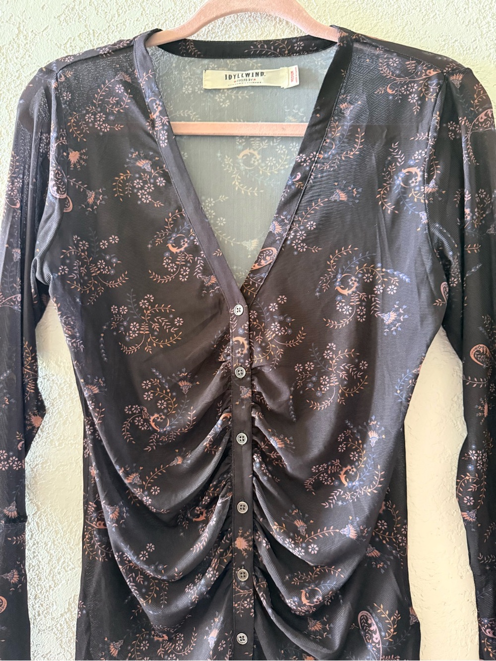 IDYLLWIND Miranda Lambert V Neck Paisley Bell Sleeves Button DownSheer Size M - Picture 2 of 14